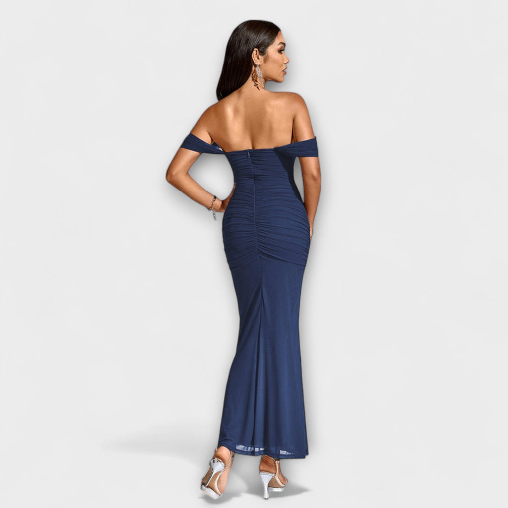 Style200™ | Ione - Chic Off-Shoulder Ruched Dress for Any Occasion