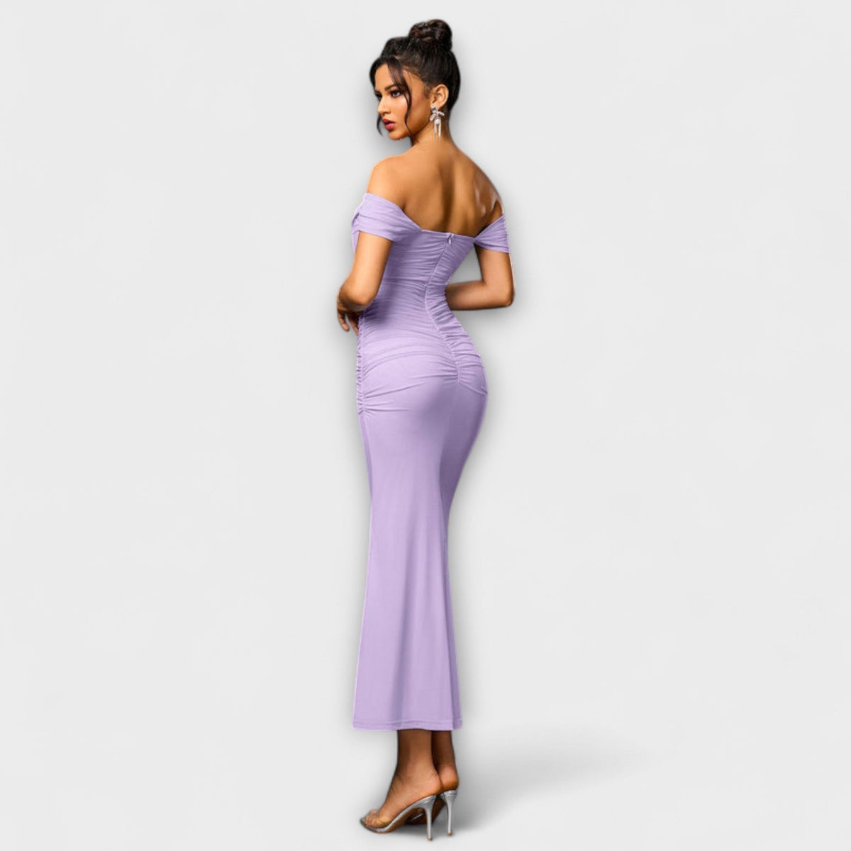 Style200™ | Ione - Chic Off-Shoulder Ruched Dress for Any Occasion