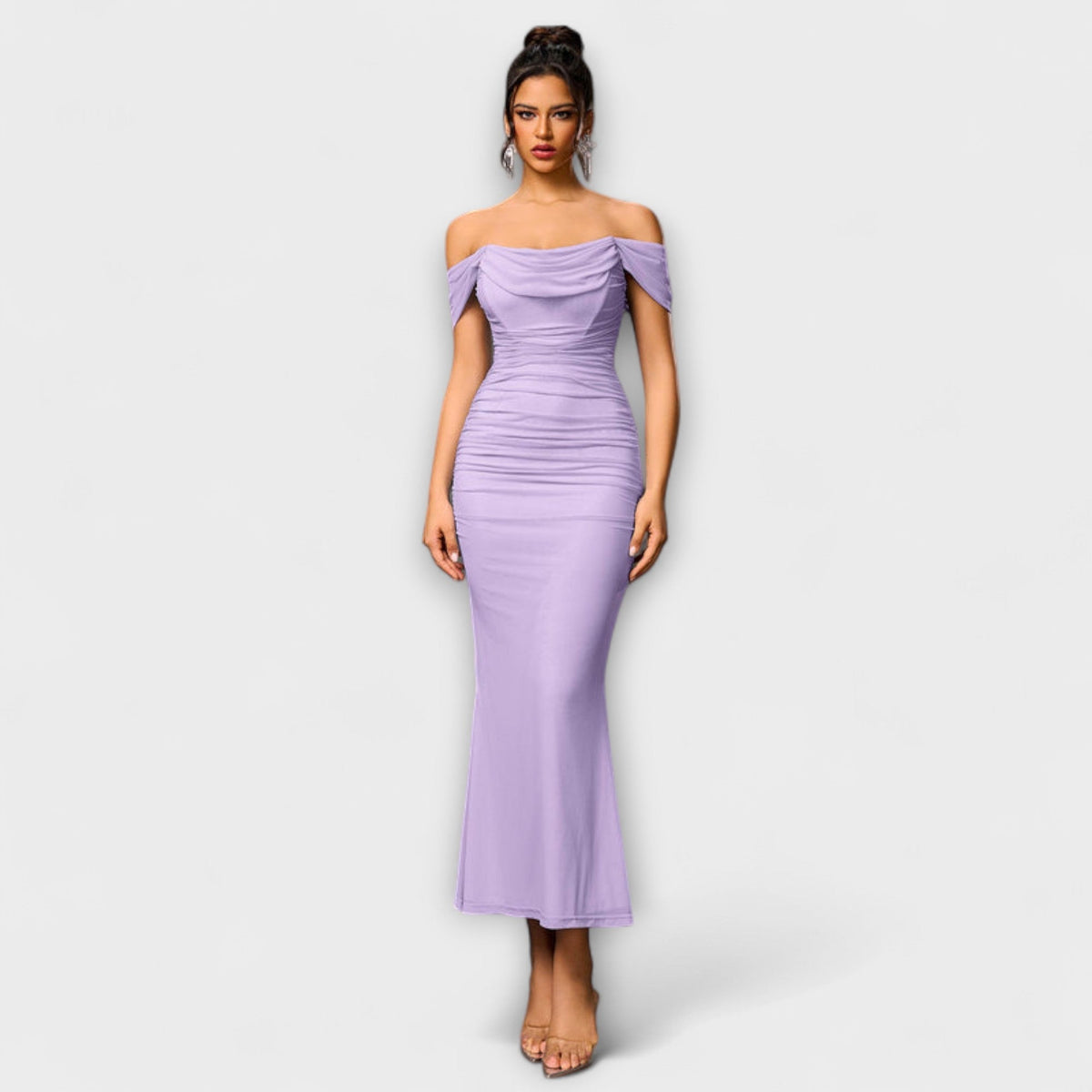 Style200™ | Ione - Chic Off-Shoulder Ruched Dress for Any Occasion