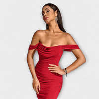 Style200™ | Ione - Chic Off-Shoulder Ruched Dress for Any Occasion