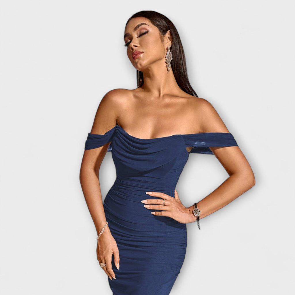 Style200™ | Ione - Chic Off-Shoulder Ruched Dress for Any Occasion