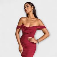 Style200™ | Ione - Chic Off-Shoulder Ruched Dress for Any Occasion