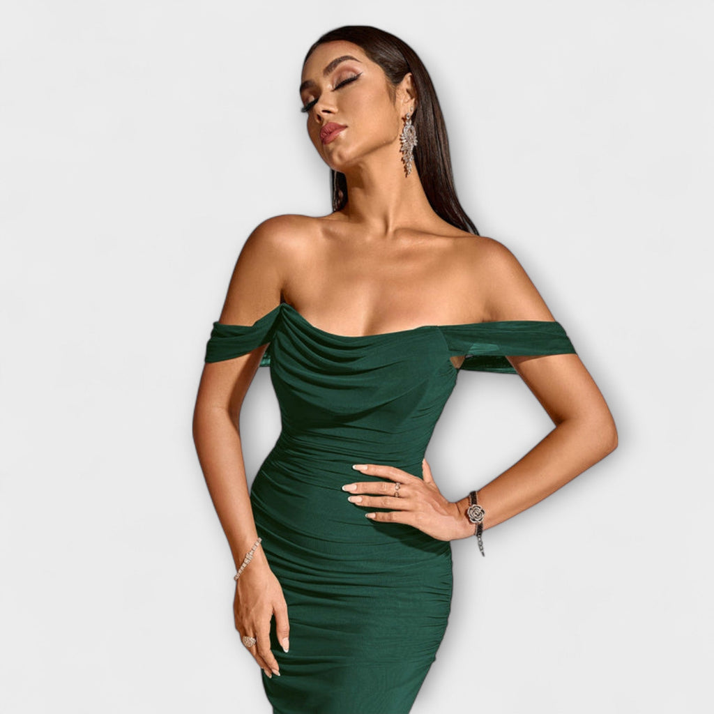 Style200™ | Ione - Chic Off-Shoulder Ruched Dress for Any Occasion