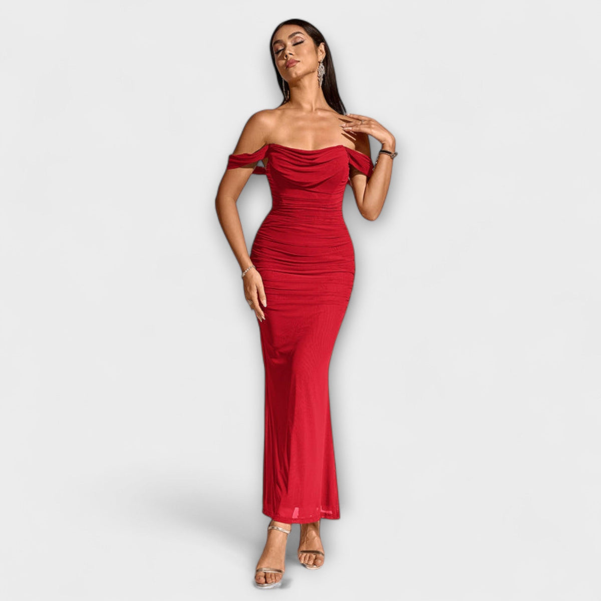 Style200™ | Ione - Chic Off-Shoulder Ruched Dress for Any Occasion