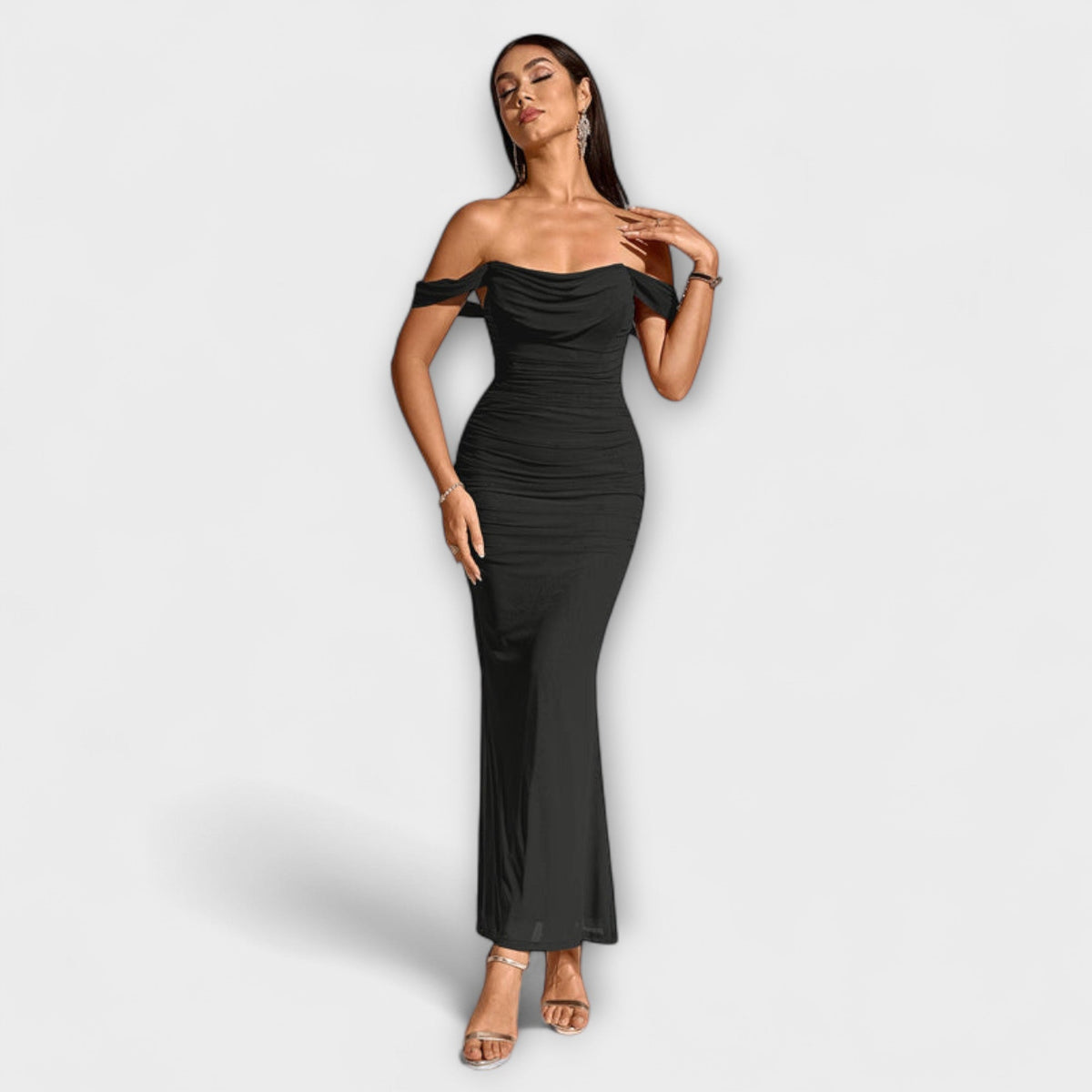 Style200™ | Ione - Chic Off-Shoulder Ruched Dress for Any Occasion