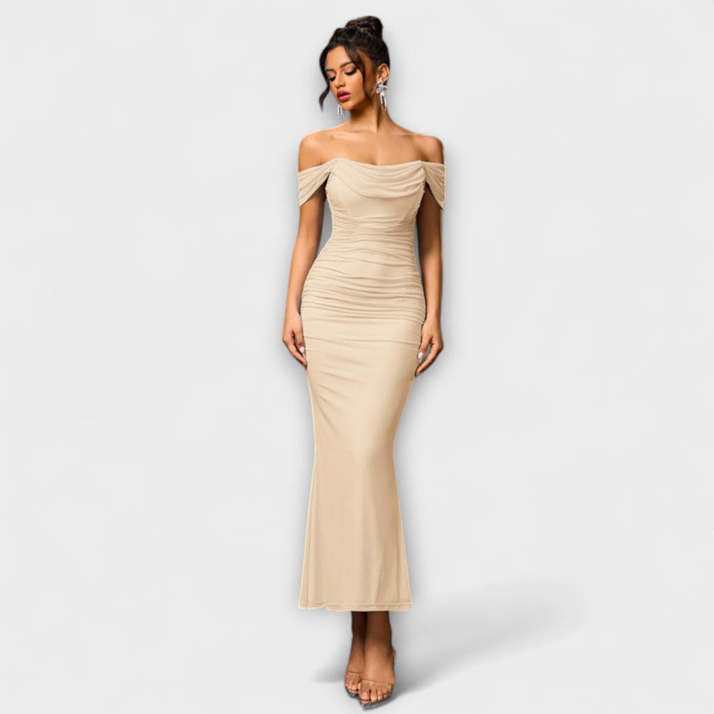 Style200™ | Ione - Chic Off-Shoulder Ruched Dress for Any Occasion