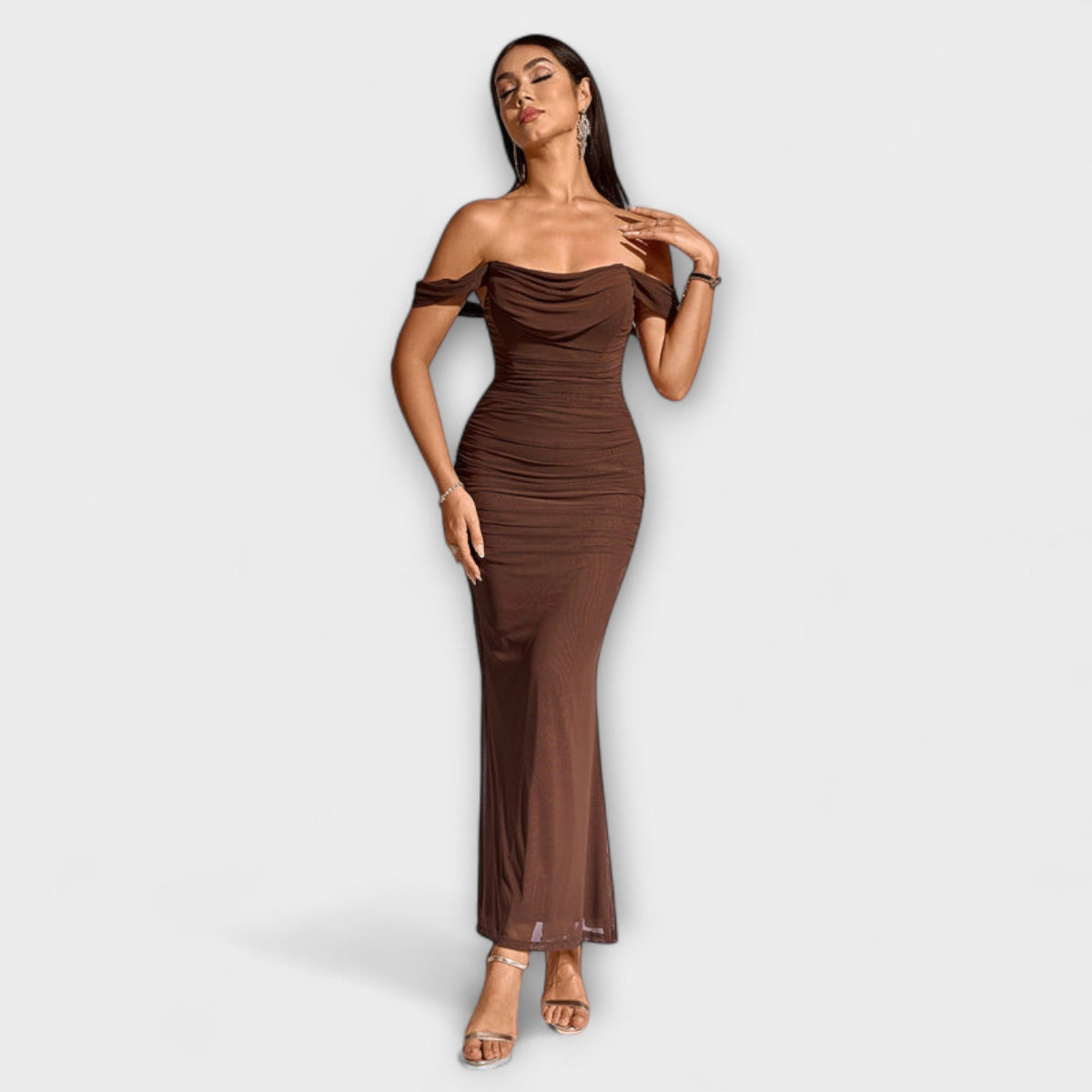 Style200™ | Ione - Chic Off-Shoulder Ruched Dress for Any Occasion