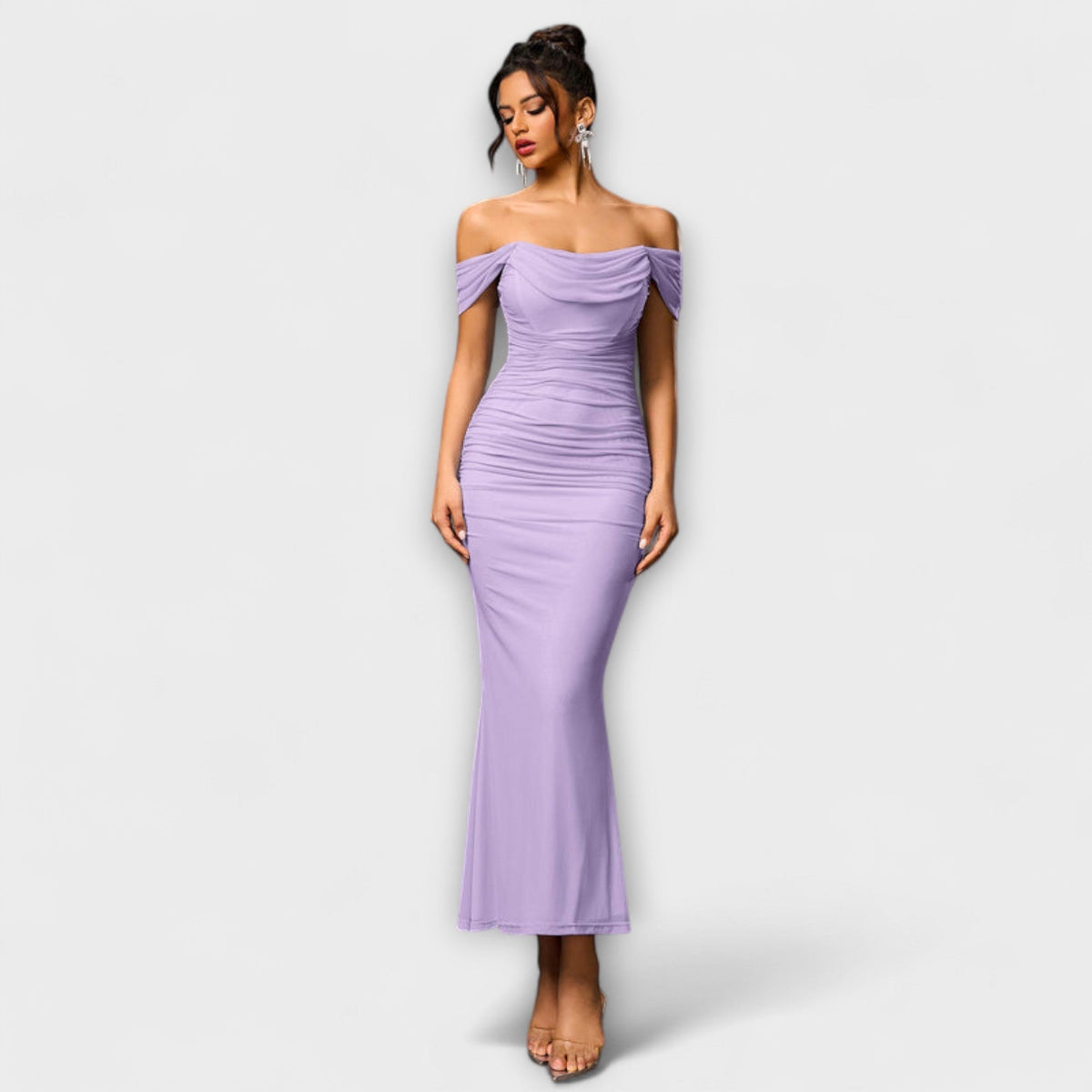 Style200™ | Ione - Chic Off-Shoulder Ruched Dress for Any Occasion