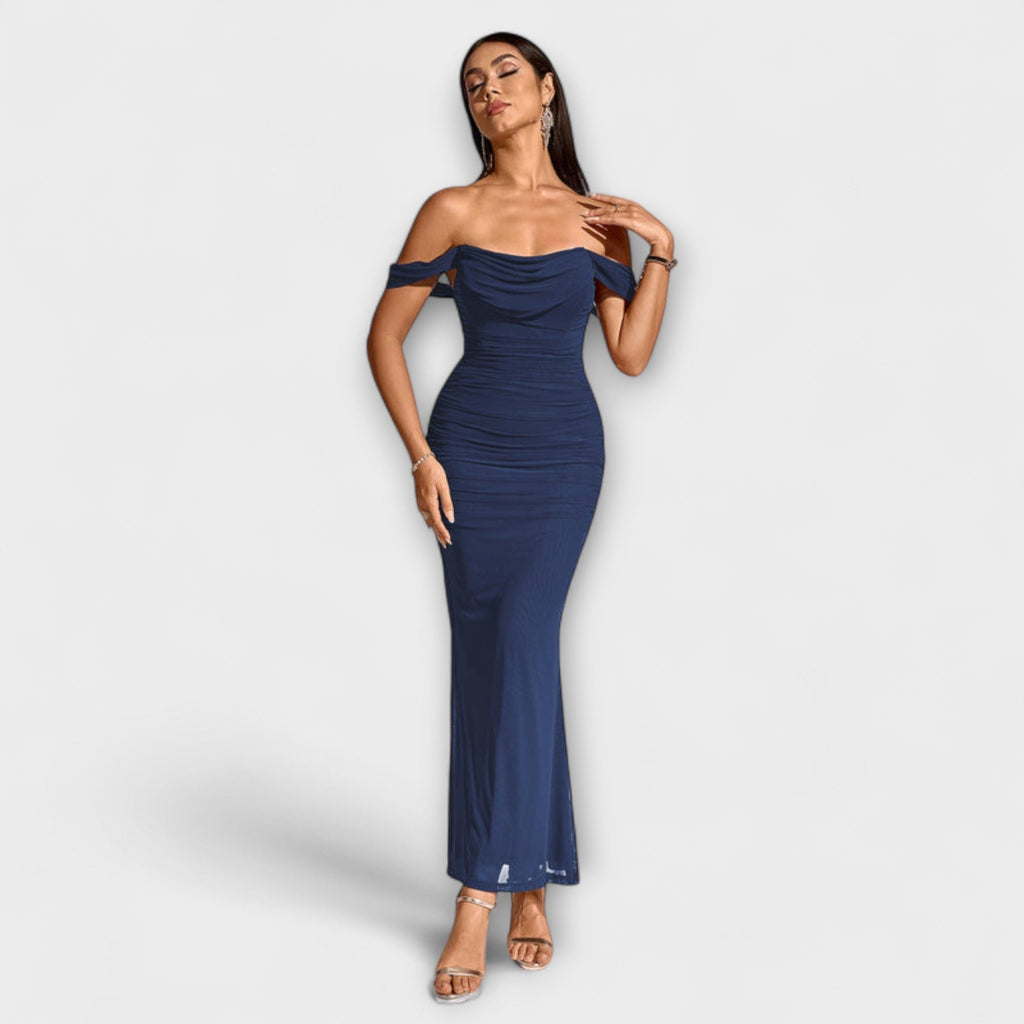 Style200™ | Ione - Chic Off-Shoulder Ruched Dress for Any Occasion