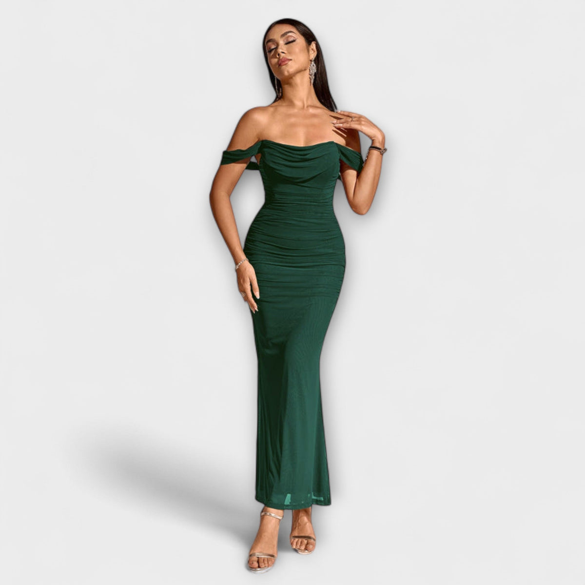 Style200™ | Ione - Chic Off-Shoulder Ruched Dress for Any Occasion