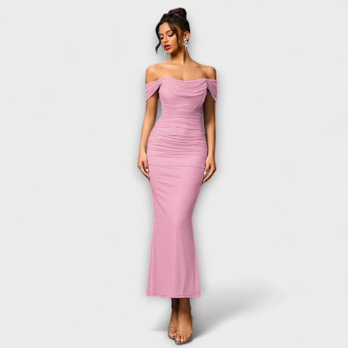 Style200™ | Ione - Chic Off-Shoulder Ruched Dress for Any Occasion