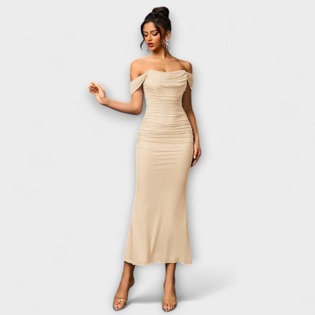 Style200™ | Ione - Chic Off-Shoulder Ruched Dress for Any Occasion