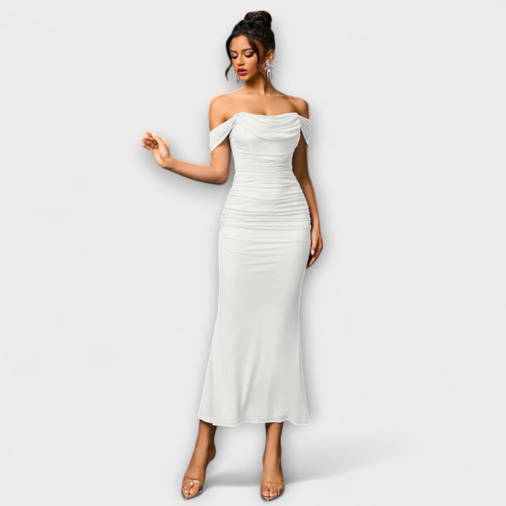 Style200™ | Ione - Chic Off-Shoulder Ruched Dress for Any Occasion