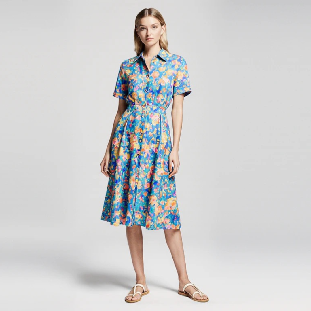 Eloria | Floral Shirt-Style Midi Dress