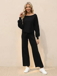 Hailey™ | Women's Cropped Sweatshirt and Wide-Leg Pants Lounge Set