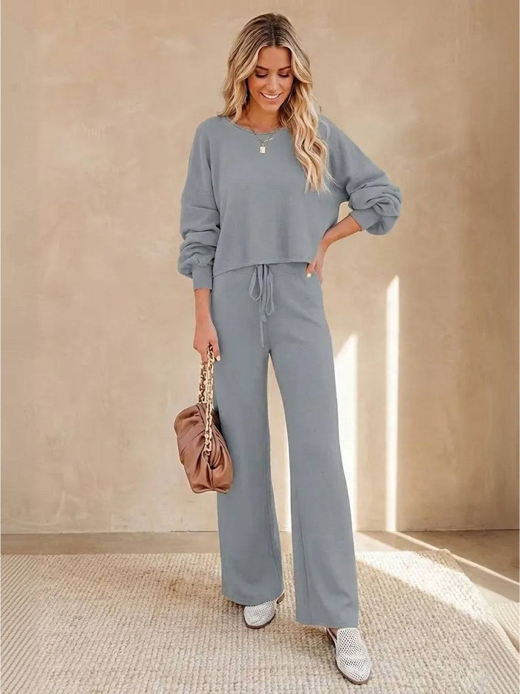 Hailey™ | Women's Cropped Sweatshirt and Wide-Leg Pants Lounge Set