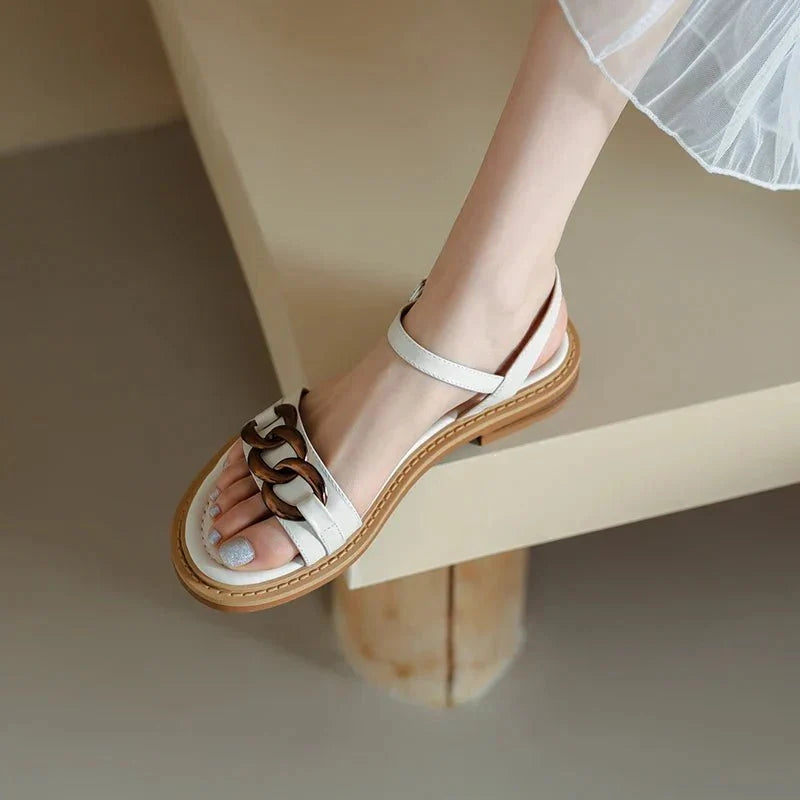 Eleanor™ | Gold Chain Flat Sandals