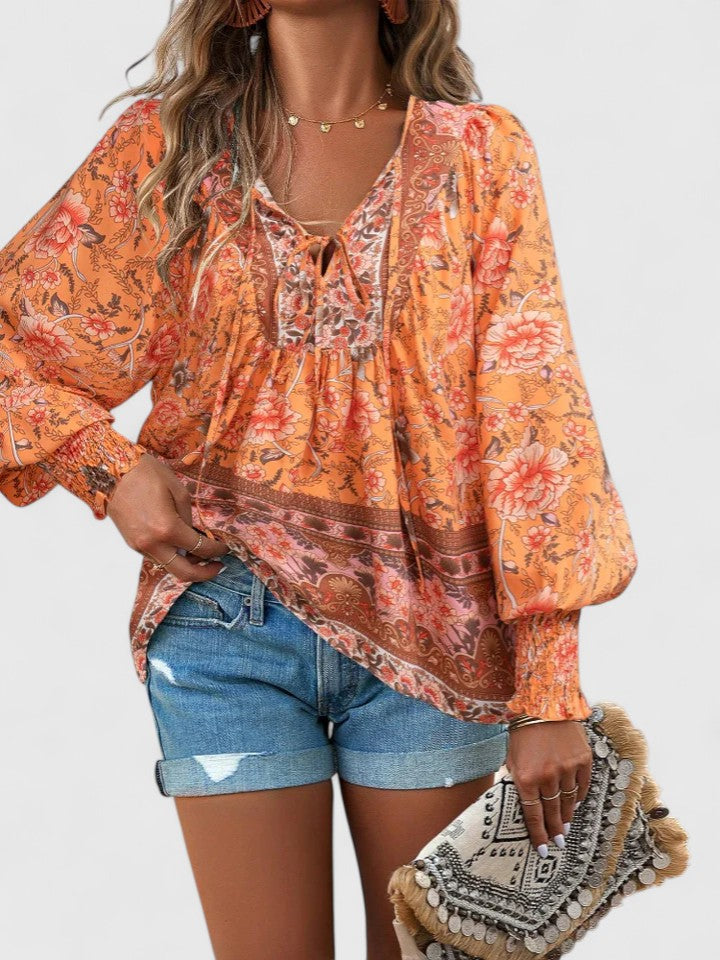 Sienna™ | Women's Floral Boho Blouse V-Neck Puff Sleeve Top