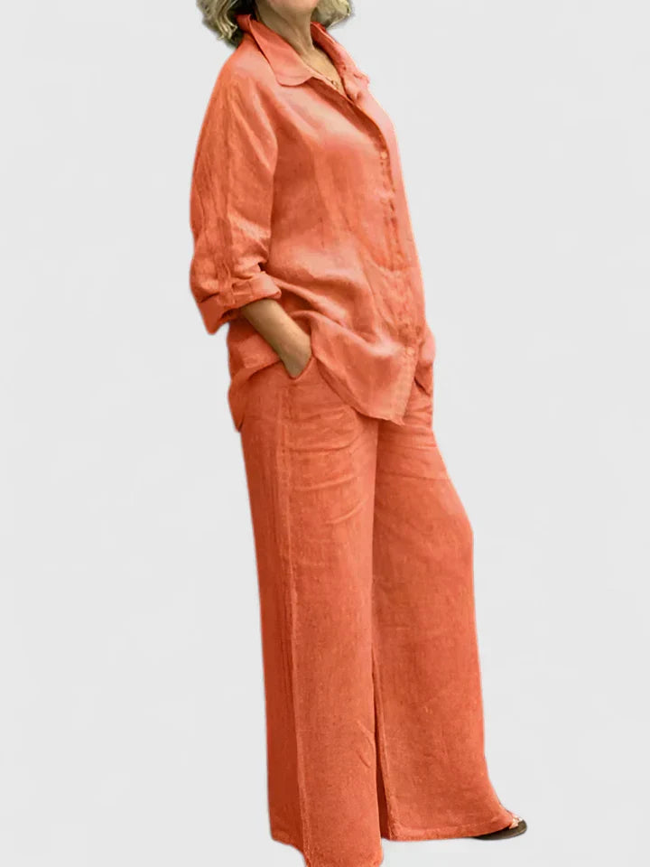 Roslyn™ | Women's Button-Down Shirt Set Wide Leg Pants Two-Piece