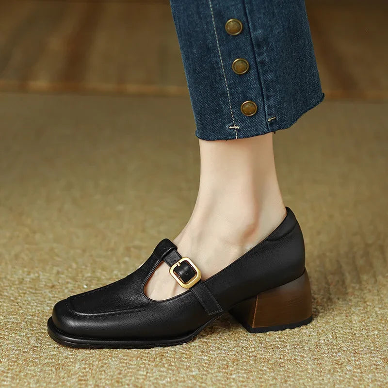 Wren™ | Women's T-Strap Mary Jane Shoes Square Toe Low Block Heel