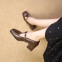 Odette™ | Women's Square Toe Mary Jane Heels Block Heel Gold Buckle