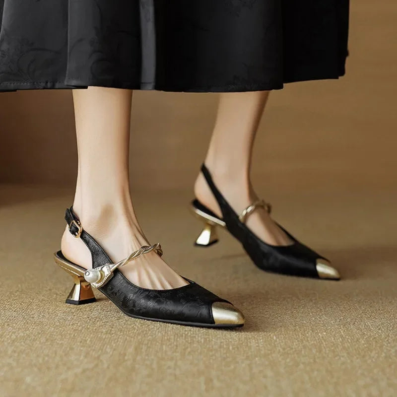 Fleur™ | Women's Pearl Strap Slingback Kitten Heels Pointed Toe Pumps
