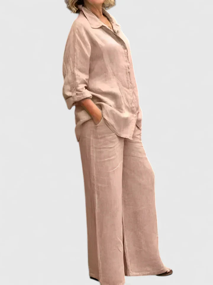 Roslyn™ | Women's Button-Down Shirt Set Wide Leg Pants Two-Piece