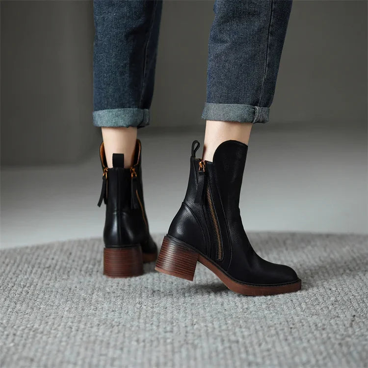 Matilda™ | Zip Front Block Heel Ankle Boots