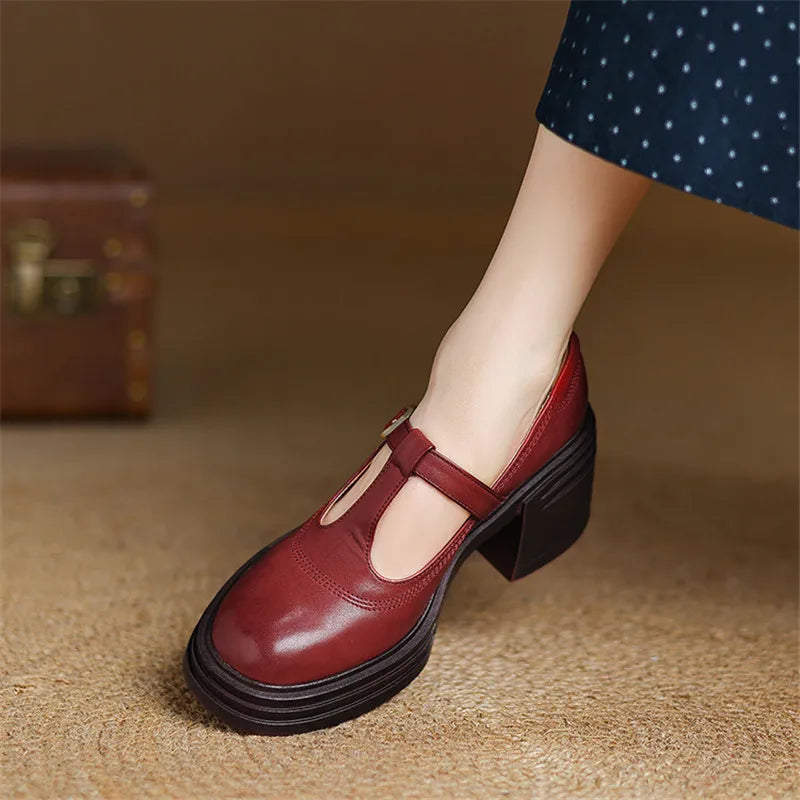 Rowena™ | Women's Chunky Block Heel Mary Jane Pumps Round Toe Strap