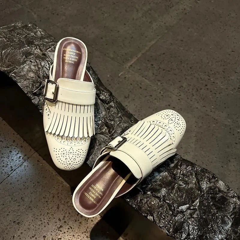 Prudence™ | Fringe Brogue Mule Loafers
