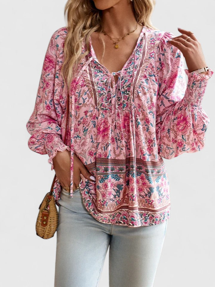 Sienna™ | Women's Floral Boho Blouse V-Neck Puff Sleeve Top