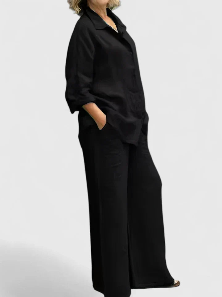 Roslyn™ | Women's Button-Down Shirt Set Wide Leg Pants Two-Piece
