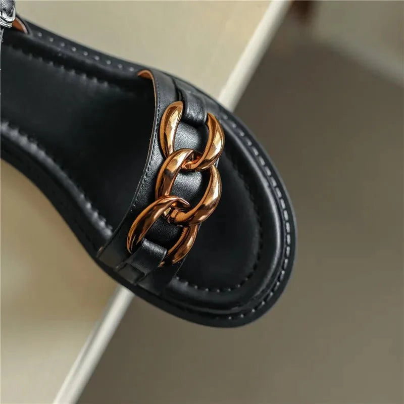 Eleanor™ | Gold Chain Flat Sandals