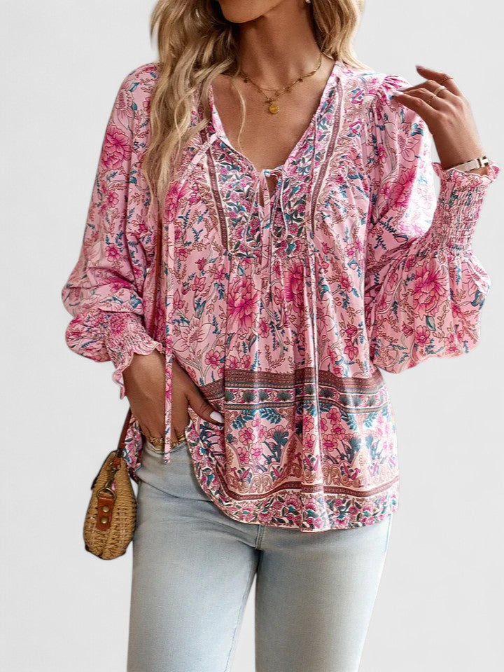 Sienna™ | Women's Floral Boho Blouse V-Neck Puff Sleeve Top