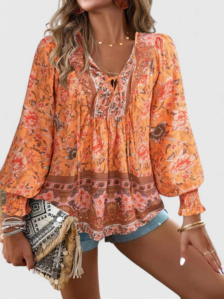 Sienna™ | Women's Floral Boho Blouse V-Neck Puff Sleeve Top
