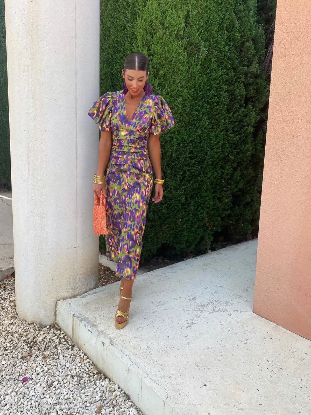 Rose™ | Women’s Summer Printed Puff Sleeve Midi Dress