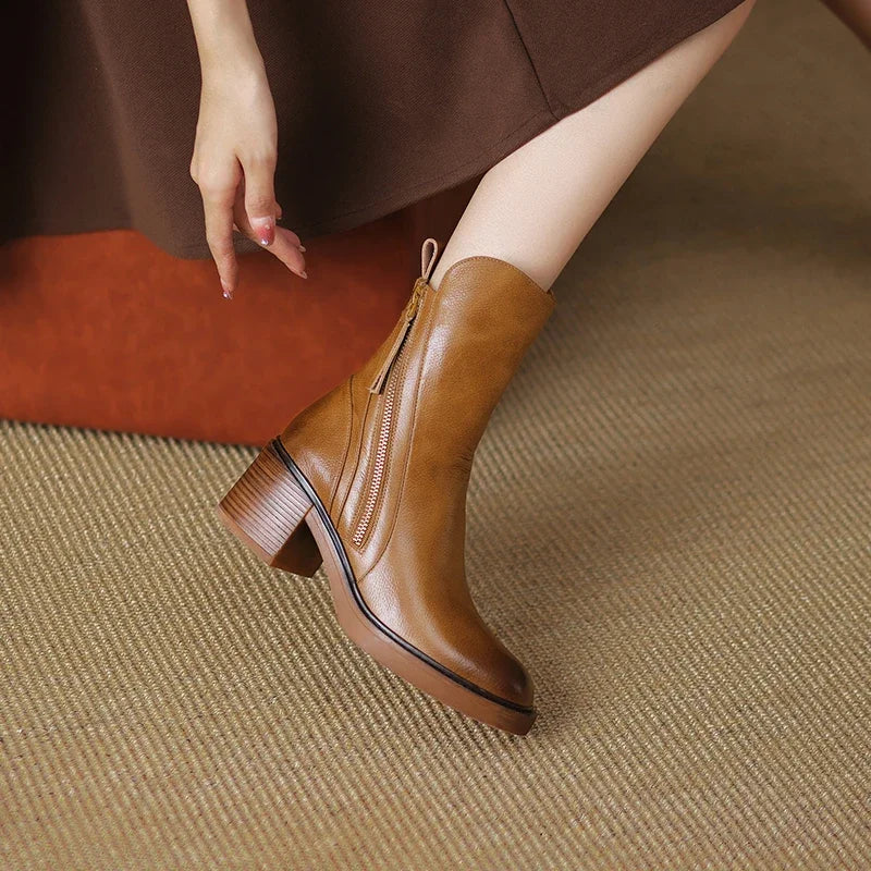 Matilda™ | Zip Front Block Heel Ankle Boots