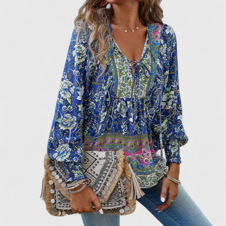 Sienna™ | Women's Floral Boho Blouse V-Neck Puff Sleeve Top