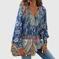 Sienna™ | Women's Floral Boho Blouse V-Neck Puff Sleeve Top