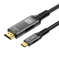 HDMI to USB-C cable with 8K resolution label on a white background