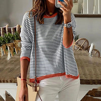 Riley™ | Women's Striped Crewneck Sweater Long Sleeve Casual Pullover