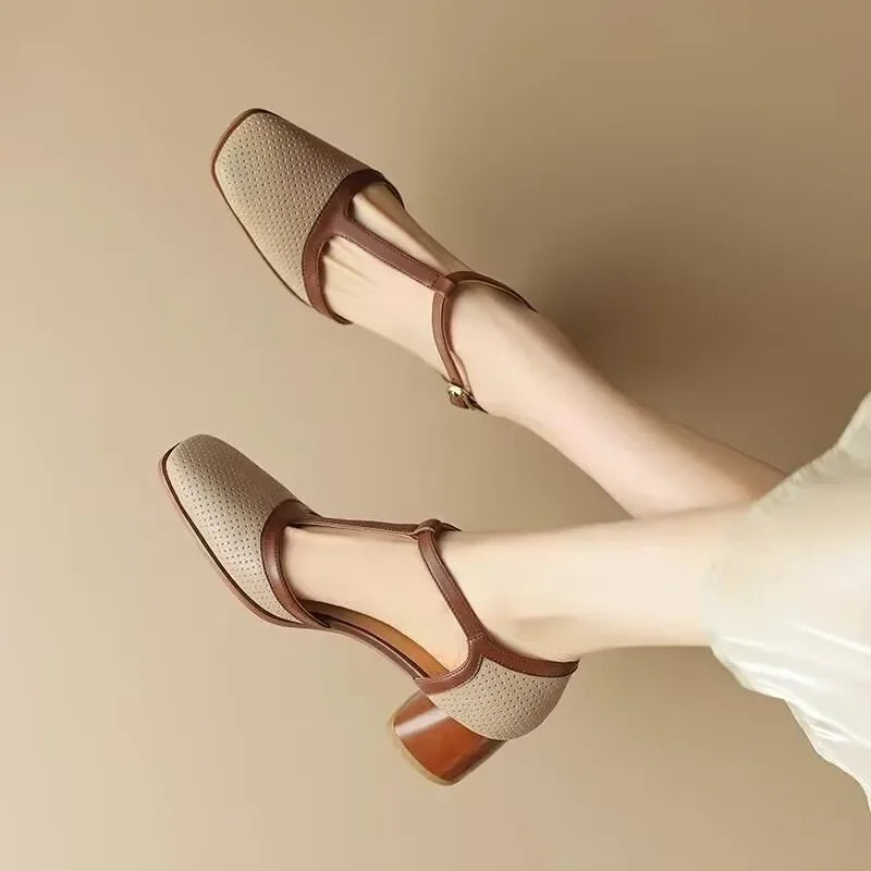 Piper™ | Women's T-Strap Block Heel Shoes Square Toe Mid Heel Pumps
