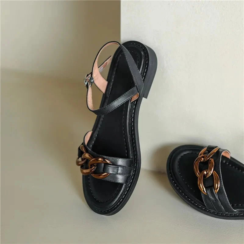 Eleanor™ | Gold Chain Flat Sandals
