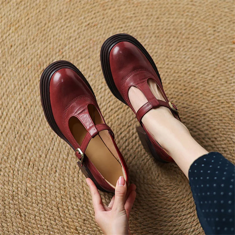 Rowena™ | Women's Chunky Block Heel Mary Jane Pumps Round Toe Strap