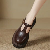 Blythe™ | Women's T-Bar Mary Jane Shoes Round Toe Brogue Low Heel