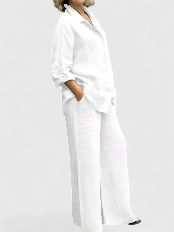 Roslyn™ | Women's Button-Down Shirt Set Wide Leg Pants Two-Piece