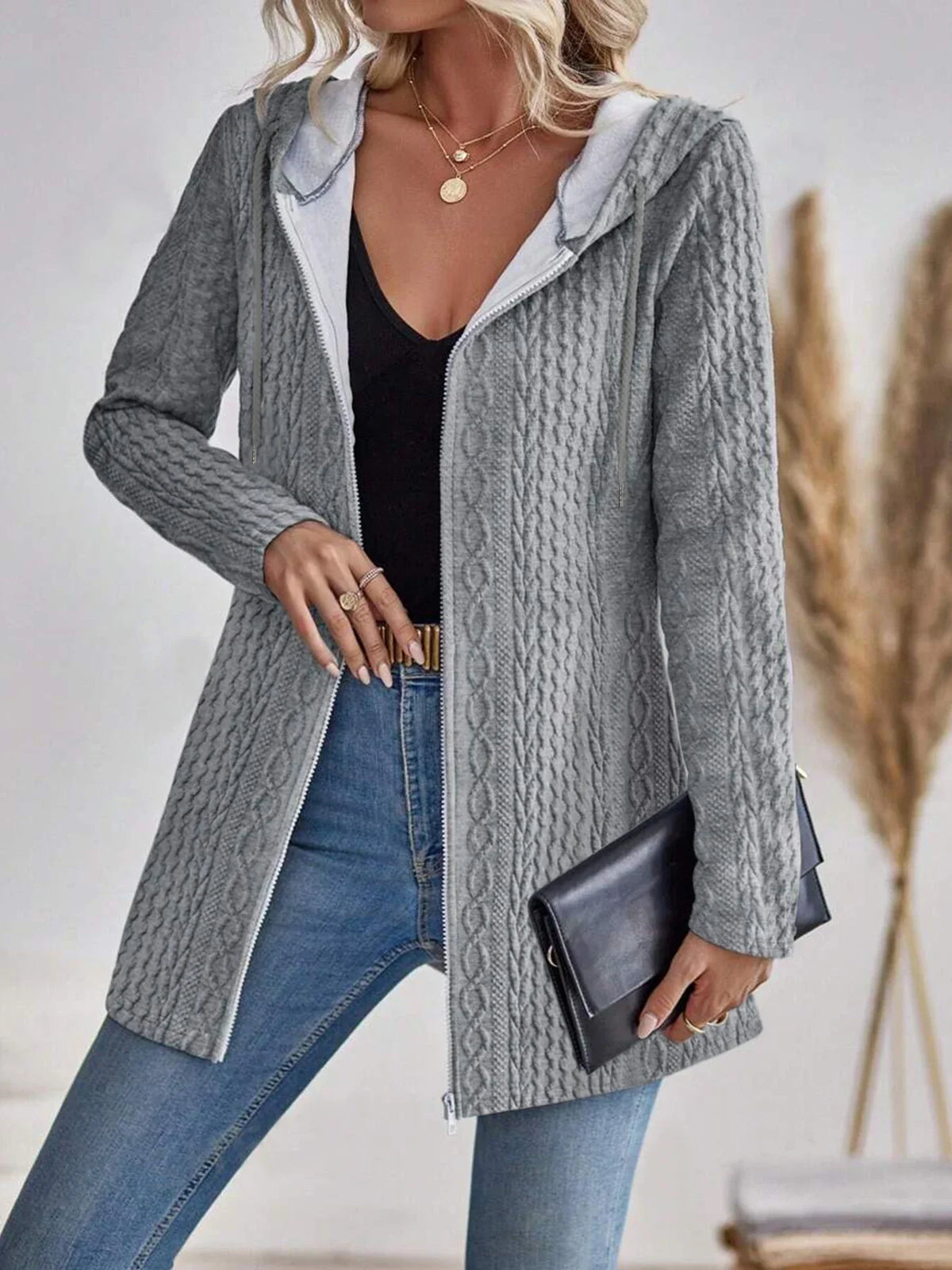 Emerson | Long Cardigan with Cable Knit Texture