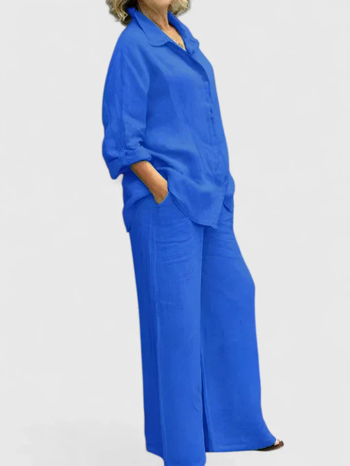 Roslyn™ | Women's Button-Down Shirt Set Wide Leg Pants Two-Piece