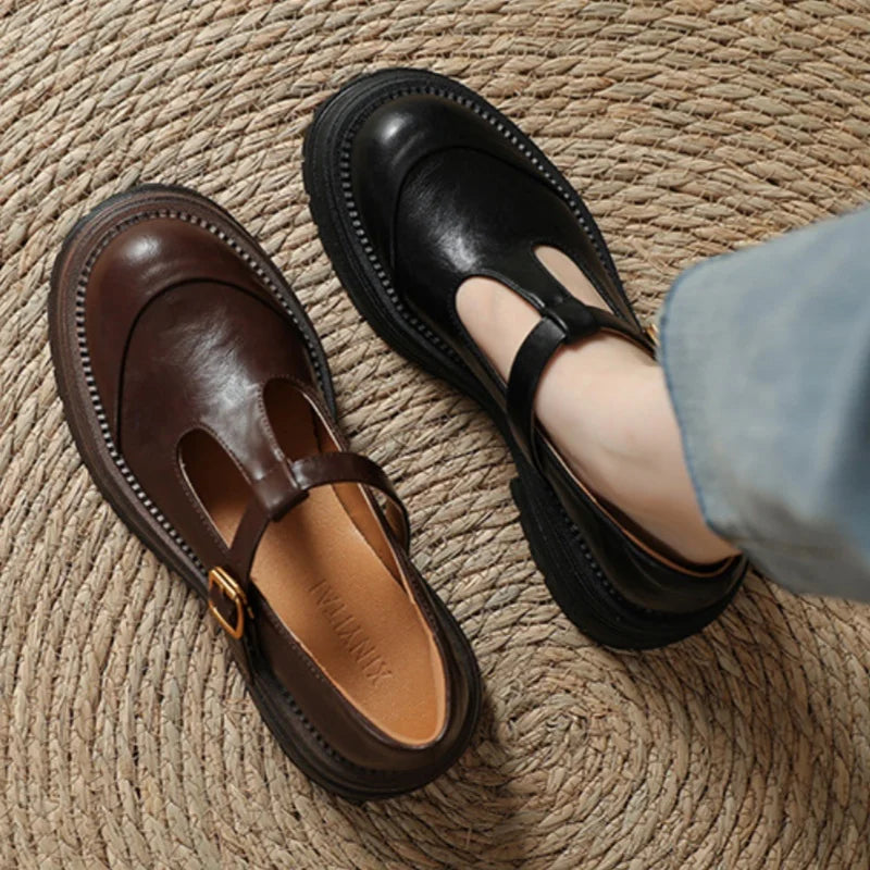 Blythe™ | Women's T-Bar Mary Jane Shoes Round Toe Brogue Low Heel
