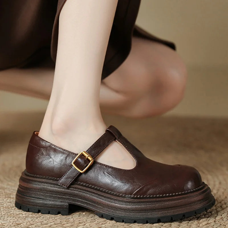 Blythe™ | Women's T-Bar Mary Jane Shoes Round Toe Brogue Low Heel